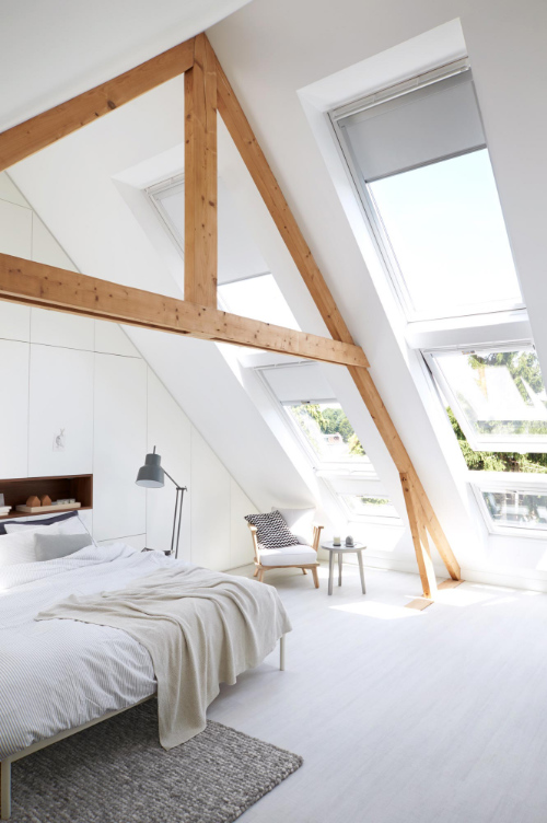 velux dakramen slaapkamer met houten balken