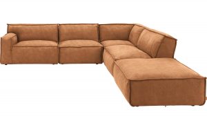 Goossens - Hoekbank Jim incl. hocker, microvezel cognackleurig