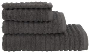 HEMA Handdoek Zware Kwaliteit Structuur Wit Donkergrijs (donkergrijs)