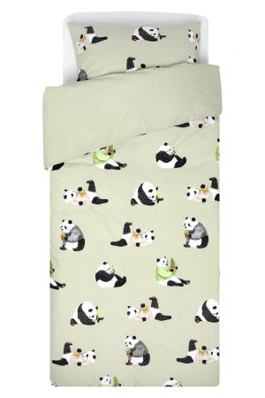 HEMA Kinderdekbedovertrek Zacht Katoen 140x200 Panda (groen)