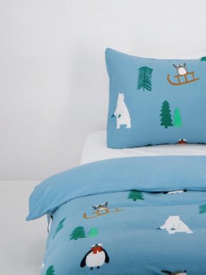 HEMA Kinderdekbedovertrek Flanel - Winter - Blauw (blauw)