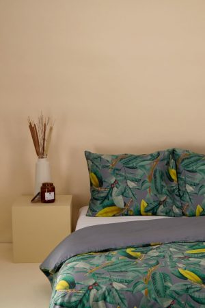HEMA Dekbedovertrek - Hotel Katoen Satijn - Tropische Bladeren Grijs (grijs)