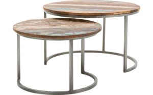 Goossens Basic Salontafel Jimmy rond, hout mango bruin, urban industrieel, 75 x 45 x 75 cm