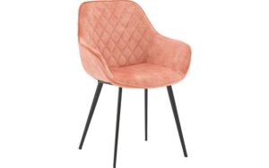 Goossens Basic Eetkamerstoel Ebi roze velvet stof met armleuning, elegant chic