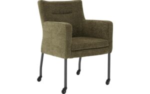 Goossens Eetkamerstoel Seger groen stof met armleuning en met skate wielenmet wielen, elegant chic