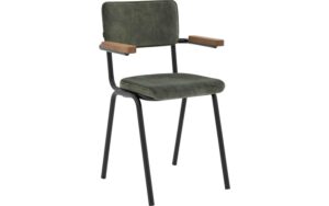 Goossens Eetkamerstoel Chaplin groen velvet stof met armleuning, urban industrieel