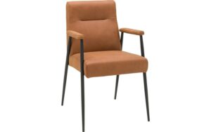 Goossens Eetkamerstoel Puck cognac leer met armleuning, urban industrieel