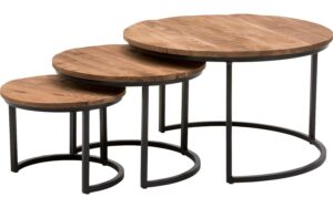 Goossens Salontafel Zida Xl rond, hout mango bruin, urban industrieel, 73 x 44 x 73 cm