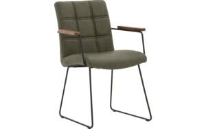 Goossens Eetkamerstoel Rolf groen kunstleer met armleuning, modern design