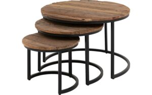 Goossens Eco Salontafel Otik rond, hout teak onbewerkt, urban industrieel, 77 x 47 x 77 cm