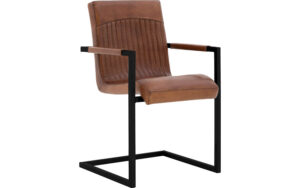 Goossens Eetkamerstoel Sturdy Leer cognac leer met armleuning, urban industrieel