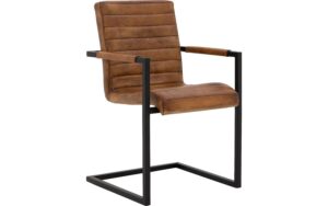 Goossens Eetkamerstoel Mida cognac leer met armleuning, urban industrieel