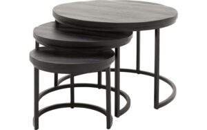 Goossens Salontafel Jelle XL rond, hout mango zwart, urban industrieel, 73 x 44 x 73 cm