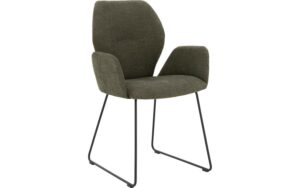 Goossens Eetkamerstoel Hera groen stof met armleuning, modern design
