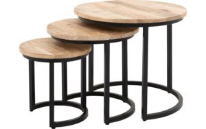Goossens Salontafel Zida rond, hout mango bruin, urban industrieel, 54 x 45 x 54 cm