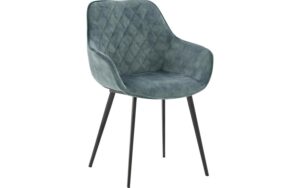 Goossens Basic Eetkamerstoel Ebi blauw velvet stof met armleuning, elegant chic
