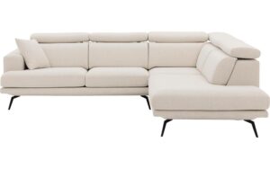 Goossens Hoekbank Viggo wit, stof, 2,5-zits, modern design met ligelement rechts