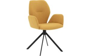 Goossens Eetkamerstoel Hera geel stof met draaifunctie met armleuning, modern design