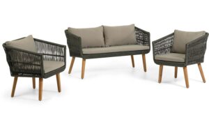Kave Home Kave Home Inti, Set 2-zitsbank en 2 groene draadstoelen inti fsc 100%