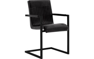 Goossens Eetkamerstoel Sturdy Leer zwart leer met armleuning, urban industrieel