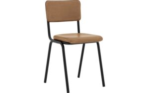 Goossens Eetkamerstoel Chaplin bruin leer leuning, urban industrieel