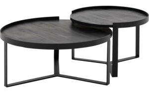 Goossens Salontafel Donny rond, hout mango zwart, urban industrieel, 80 x 40 x 80 cm