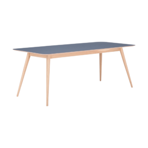 Stafa table houten eettafel whitewash - met linoleum tafelblad smokey blue - 220 x 90 cm Blauw