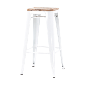 Metalen barkruk wit - met houten zitting - 77 cm Wit