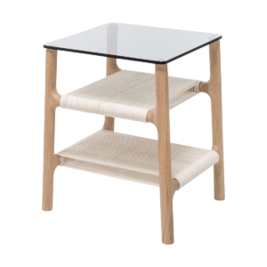 Fawn side table houten bijzettafel whitewash - met glazen tafelblad grey - 42 x 34 cm Bruin