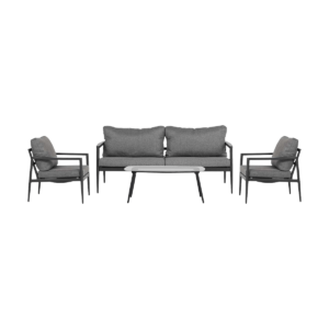 Casper 4 delige tuin loungeset donkergrijs -  met zitkussens Zwart