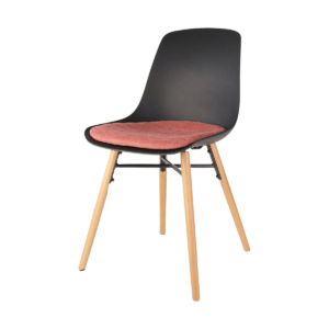 Nena eetkamerstoel zwart met terracotta rood zitkussen - houten onderstel Zwart