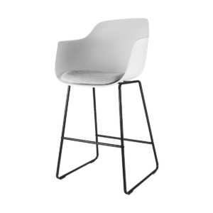 Nino barkruk wit met armleuningen en grijs zitkussen - zwart onderstel - 65 cm Wit
