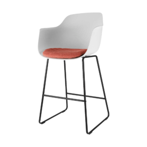 Nino barkruk wit met armleuningen en terracotta rood zitkussen - zwart onderstel - 65 cm Wit