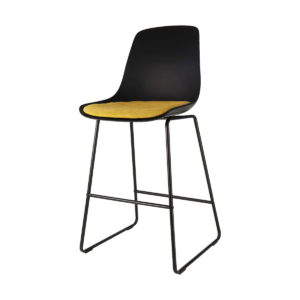 Nino barkruk zwart met okergeel zitkussen - zwart onderstel - 65 cm Zwart
