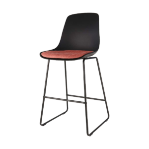 Nino barkruk zwart met terracotta rood zitkussen - zwart onderstel - 65 cm Zwart