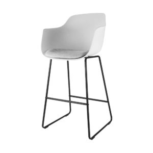 Nino barkruk wit met armleuningen en grijs zitkussen - zwart onderstel - 75 cm Wit