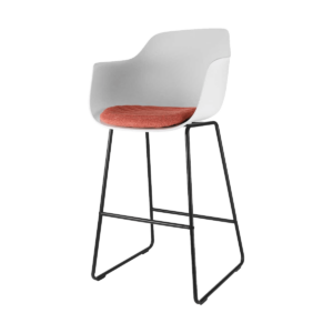 Nino barkruk wit met armleuningen en terracotta rood zitkussen - zwart onderstel - 75 cm Wit