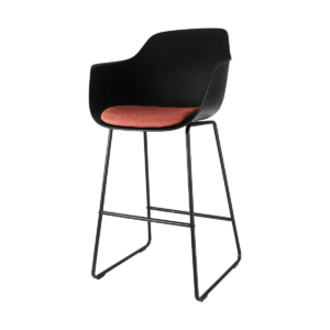 Nino barkruk zwart met armleuningen en terracotta rood zitkussen - zwart onderstel - 75 cm Zwart