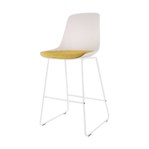 Nino barkruk wit met okergeel zitkussen - wit onderstel - 65 cm Wit