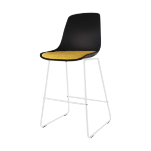 Nino barkruk zwart met okergeel zitkussen - wit onderstel - 65 cm Zwart