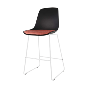 Nino barkruk zwart met terracotta rood zitkussen - wit onderstel - 65 cm Zwart