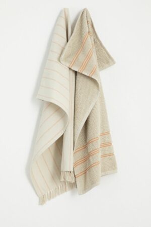 Sissy-Boy Beige gestreepte handdoek en theedoek terry