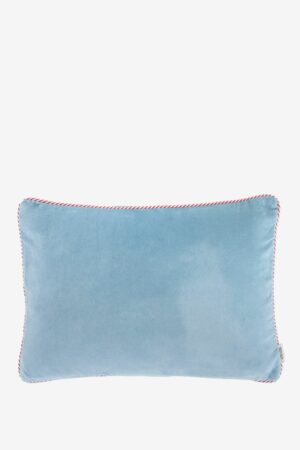 Sissy-Boy Blauw velvet kussen met gestreepte bies